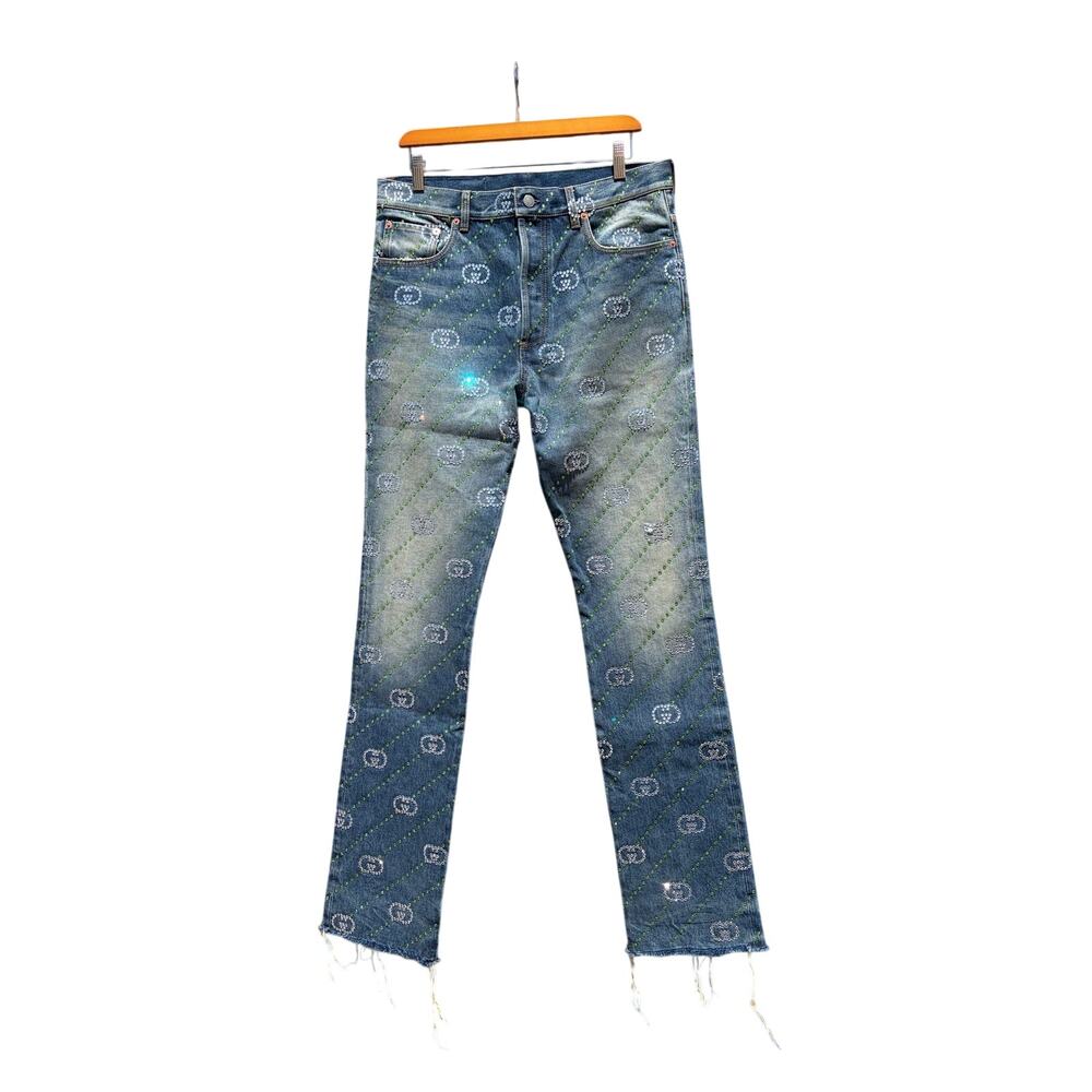 INTERLOCKING G STRAIGHT LEG JEANS, CRYSTAL AW23- size 32